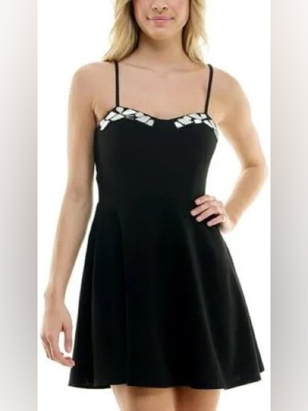 Junior Women’s Speechless Black Mirror Mini Fit & Flare Dress